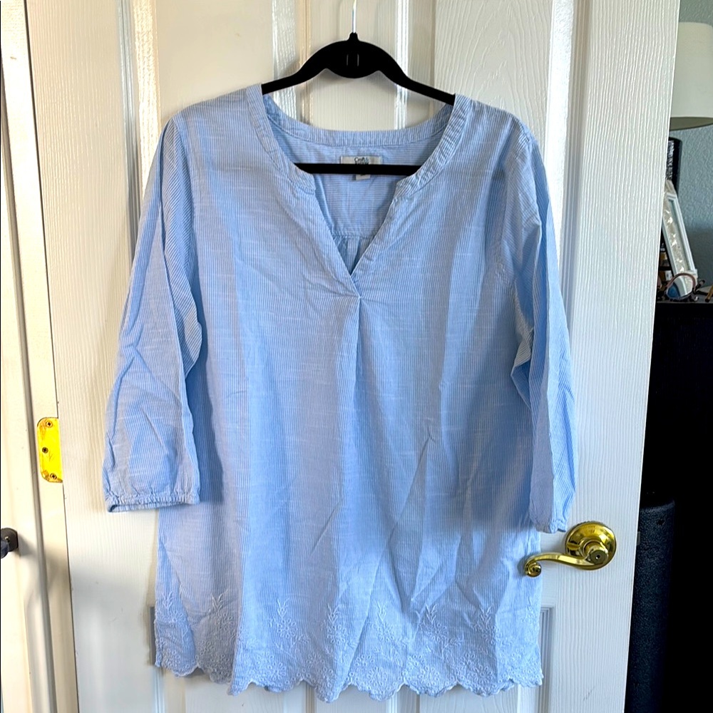 Croft & Barrow Light Blue and White striped Tunic Top, XL